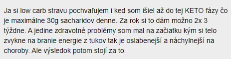 Pozitívna recenzia užívateľa na low carb diétu, 