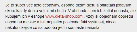 Užívateľka odporúča konjakové rezance Shirataki