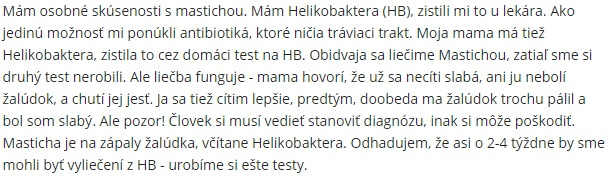 Používateľka si pochvaľuje účinok Masticha Active