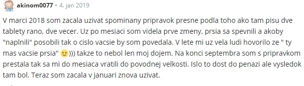 Užívateľka si pochvaľuje viditeľné zmeny vo veľkosti pŕs.