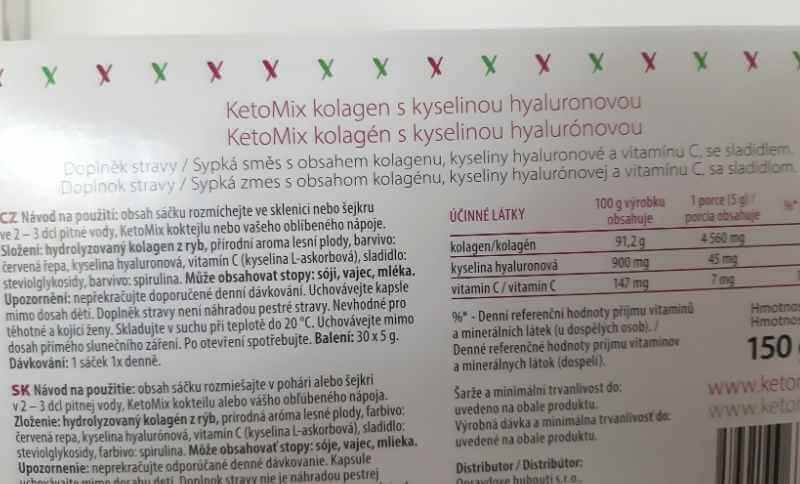 Podrobné zloženie kolagénu je napísané v CZ aj SK jazyku na zadnej strane balenia.