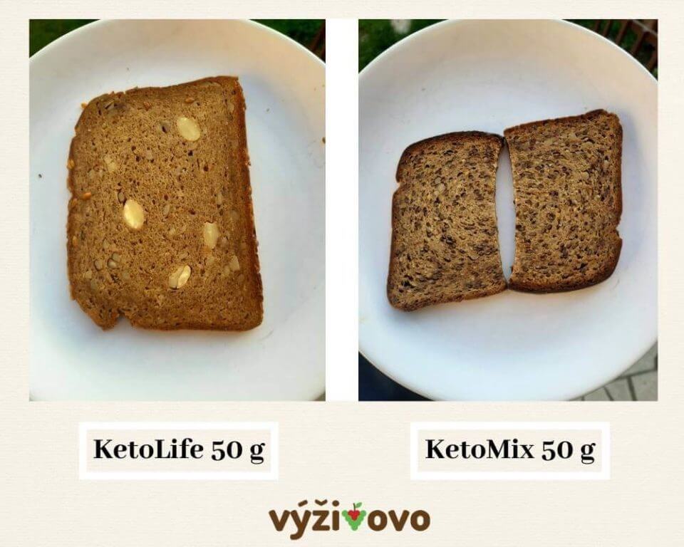 Porovnanie proteínového chleba KetoLife s kúskami mandlí a KetoMix cereálneho chleba s ľanovými semienkami