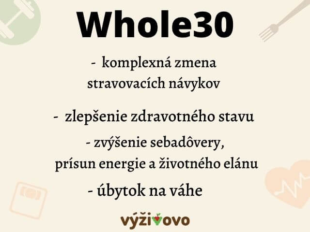 Stravovací program Whole30 je zameraný na komplexnú zmenu stravovania, zlepšenie zdravotného stavu a tiež zvýšenie sebadôvery