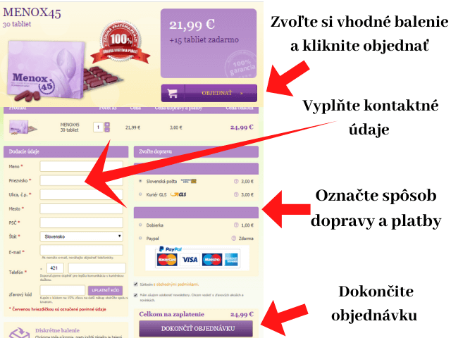 Postup, ako si objednať výživový doplnok Menox 45