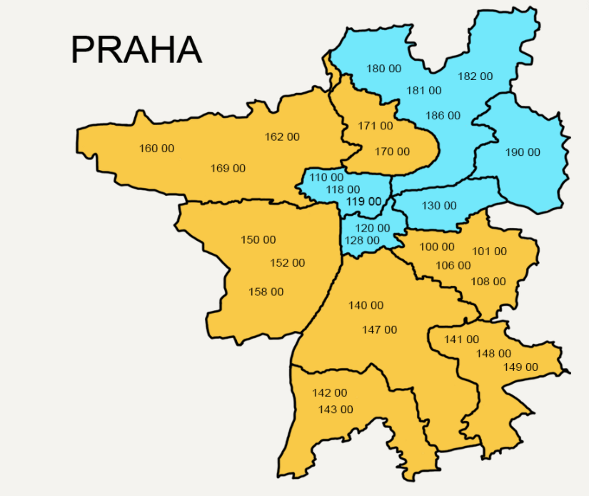 Oblasti Prahy sú rozdelené do dvoch základných okruhov, pričom v každom z nich prebieha rozvoz krabičiek Nutric Bistro v inom čase