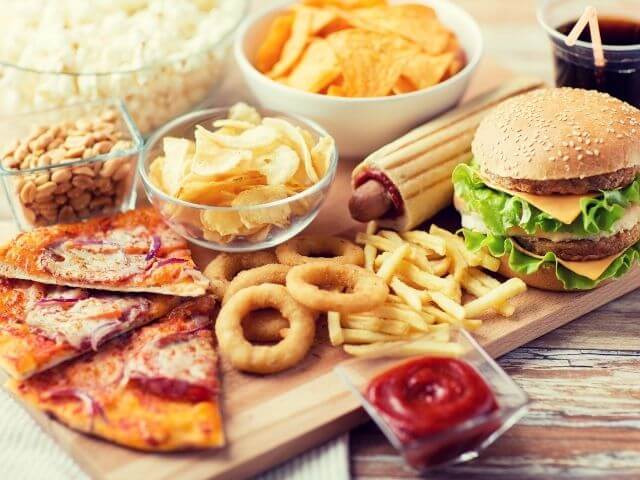 fast food, chipsy, pizza