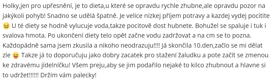 užívateľka upozorňuje na negatíva, aké má mliečna diéta