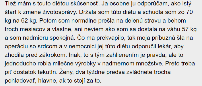 skúsenosť užívateľky, ktorá schudla vďaka mliečnej diéte 8 kg