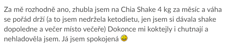 Užívateľke sa podarilo schudnúť s Chia Shake 4 kg za mesiac