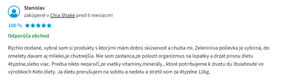 Pozitívna recenzia týkajúce sa produktov Chia Shake