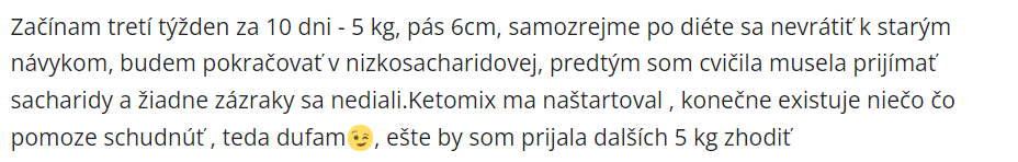 Keto diéta KetoMix pomohla užívateľke schudnúť za 10 dní 5 kg