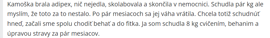 Užívateľka negatívne hodnotí účinky Adipexu