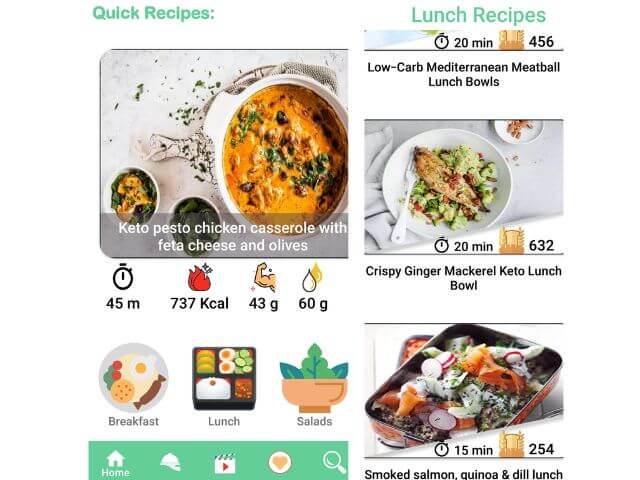 užívateľské prostredie aplikácie Keto Recipes 2021