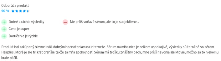 Užívateľka si pochvaľuje tak účinky, ako i cenu a rýchle doručenie GigaLash séra