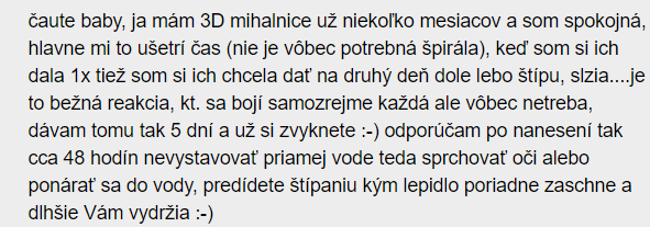 Príspevok jednej z užívateliek, ktorá je s 3D mihalnicami spokojná