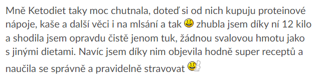 užívateľke sa podarilo s KetoDiet schudnúť 12 kilogramov